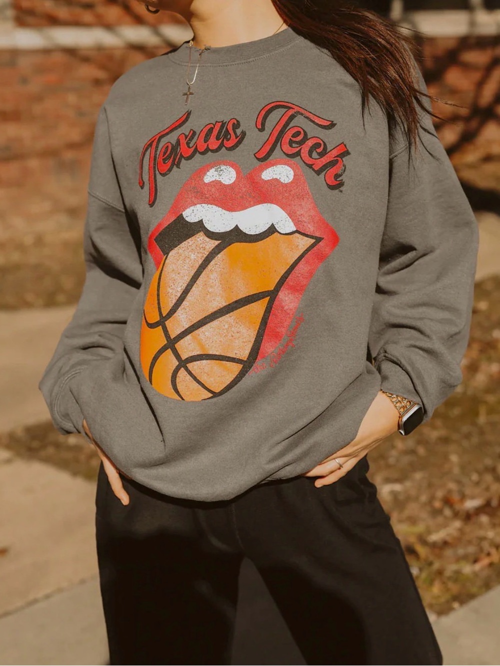 Livy Lu Texas Tech Basketball Lick Sweatshirt Distressed Rolling Stones Size XL